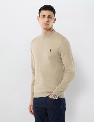 U.S.Polo Association Men's Solid Regular Fit Sweater (USSWE2449_Beige_2XL)