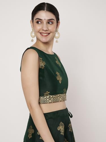 studio rasa Women's Dupion Block Printed Back-tie Readymade Blouse for Festive Wedding Party (TPWC725BL75S_Green-2_Small)