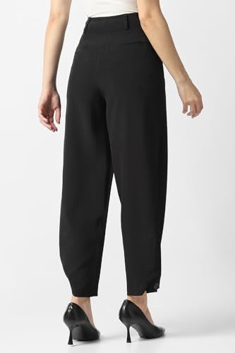 Women Black Solid Casual Trousers
