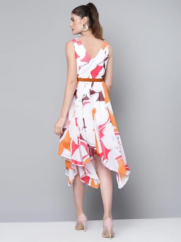 SASSAFRAS Orange Floral Asymmetric Belted Midi Dress
