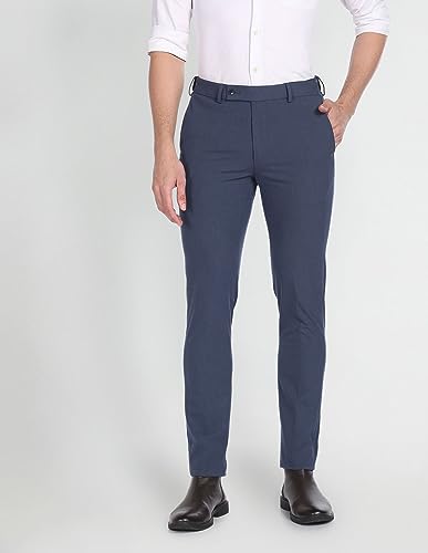Arrow Super Slim Fit Solid Formal Trousers Blue