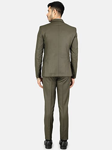 WINTAGE Mens Polyester Cotton Plain Green Three Piece Suit : 38/ S