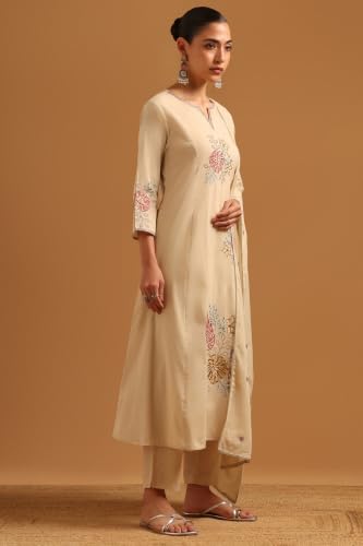 Soch Womens Beige Cotton Solid Thread Work Salwar Suit