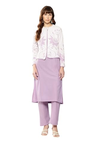 Aarika Womens Winter Wear Purple Colour Floral Woolen Kurti & Pant-(S-L)-(KP-W-MD-1008-PURPLE-M)