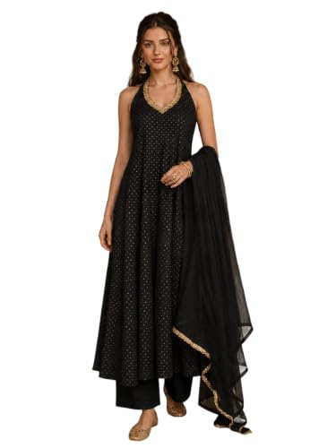 Varanga Women Red Anarkali Kurta Trousers Set V Neck Sleeveless Georgette