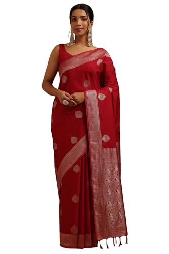 Soch Womens Maroon Viscose Silk Ethnic Motifs Zari Woven Saree