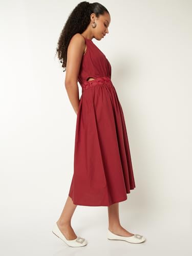 Max Women Solid A-line Dress (Red_L)