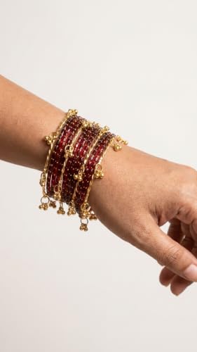 Kashmiri Ghangharoo Glass Bangles Set for Women | Light Weight Bangles | Traditional Transparent Fancy Glass Chudi Set for Wedding, Party(Set Of 16) Mahroon colour