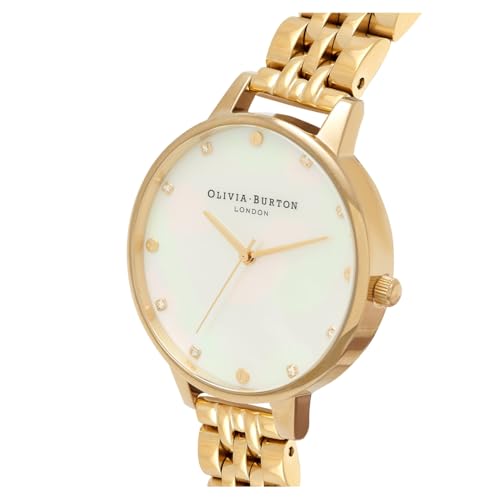 Olivia burton Classics Qtz Basic Slim White Mother of Pearl Round Dial Women's Watch|Ionic Plated Gold Steel Material|Gold Color Band - OB16SE13