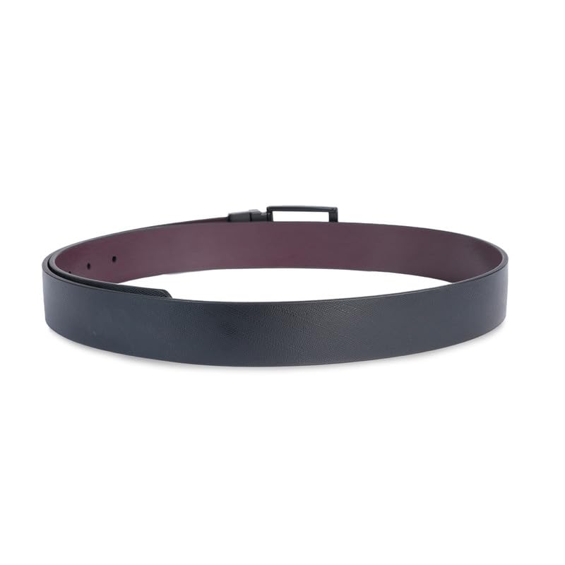 UNITED COLORS OF BENETTON Aarberg Leather Men Reversible Belt - Black+Wine, S 80Cm | Waist Range: 28-32 | Saffiano Textured Reversible Belt With Pin Closure
