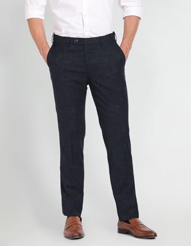 Arrow Patterned Dobby Trousers Navy