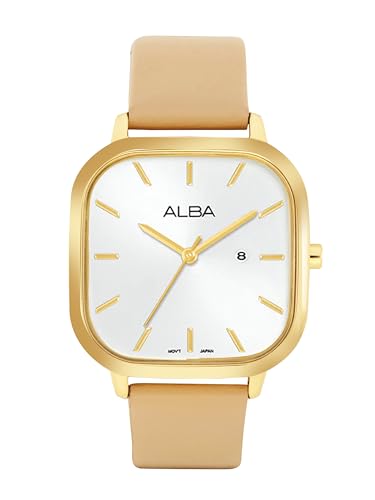 ALBA Leather Women Analog Wristwatch Ah7Bz6X1, White Dial, Beige Band