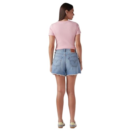Levi's Women's Light-Blue Ribcage Fit High Rise Shorts