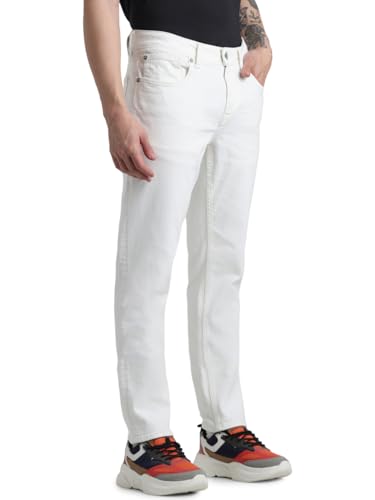 Jack & Jones Men Solid Cotton Blend Slim Fit Low Rise White Jeans
