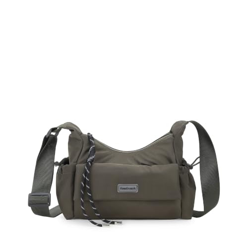 Fastrack Urban Olive Sling Bag for Women | Lightweight Nylon Crossbody Bag | Spacious Compartment with Organizer Pockets | Front Magnetic Pocket | Side Bottle Holders | Adjustable Webbing Strap