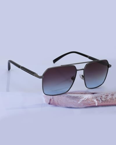 Carlton London Premium Metallic with Black Toned & Polarised Lens Rectangle Sunglass for men