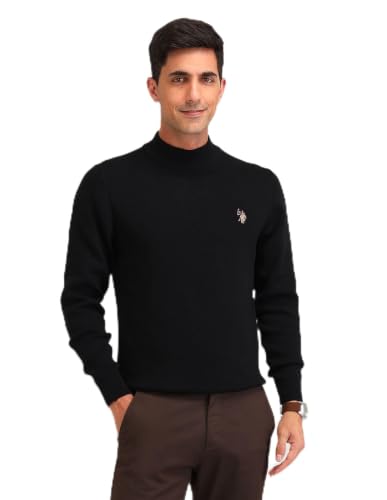 U.S. Polo Assn. Denim Co. Mens Black Solid Long Sleeve Cotton Classic Pullover Sweater (UDSWE0298_Black_)