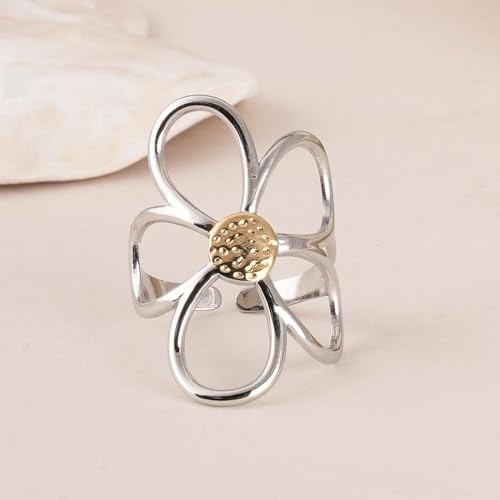 PALMONAS Silver Daisy Flower Ring for Womens (Size- Adjustable) - Waterproof & Anti-Tarnish, Gift for Girls & Women