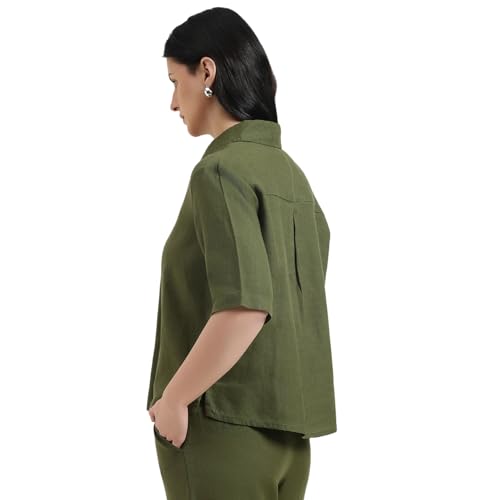United Colors of Benetton Regular Fit Spread Collar Solid Shirt (Size : XS) - 26P5BML5QB75GOL2 Olive