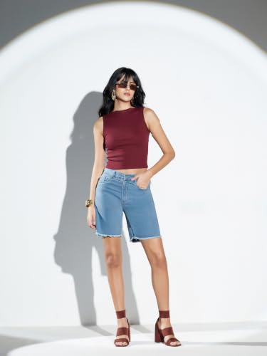 Miss Chase Women's White Regular High Rise Clean Look Regular Stretchable Denim Shorts (MCAW26DEN29-91-350-32, Baby Blue, 32)