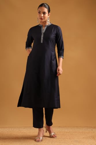 Soch Womens Navy Blue Art Silk Zari Embroidered Salwar Suit