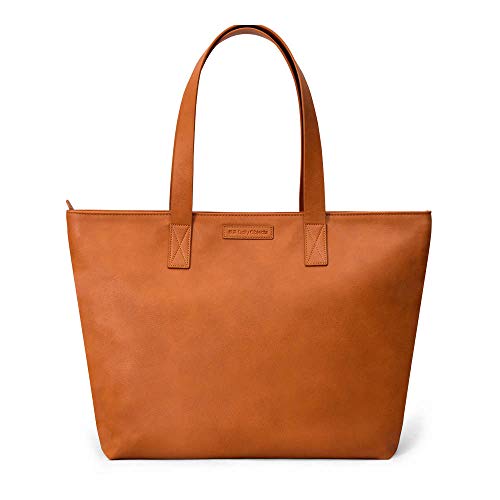 DailyObjects Women's Latest Tote Bag | Spacious, Stylish, Sturdy Vegan Leather Handbag with Zip closure and Laptop Compatibility | Handcrafted Ladies Shoulder Purse For Daily & Office Use - Tan