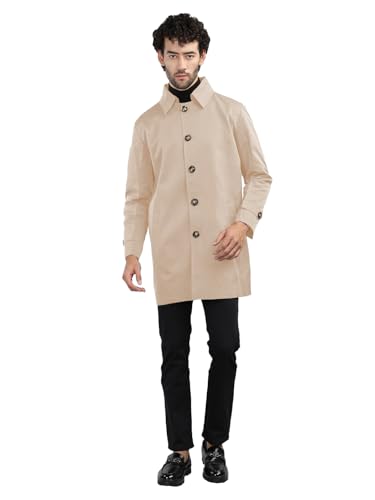 CHKOKKO Winter Wear Single Breasted Notch Lapel Tweed Pea Trench Long Coat For Men Camel M