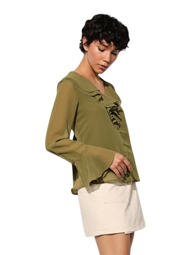 ONLY Women Regular Fit Olive Shirt