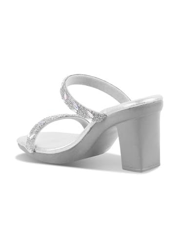 SVYA Comfortable Heel Sandals for Women and Girl. (Silver, UK Footwear Size System, Adult, Women, Numeric, Medium, 6)