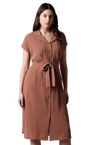 Women Brown Solid Knee Length Formal Dress