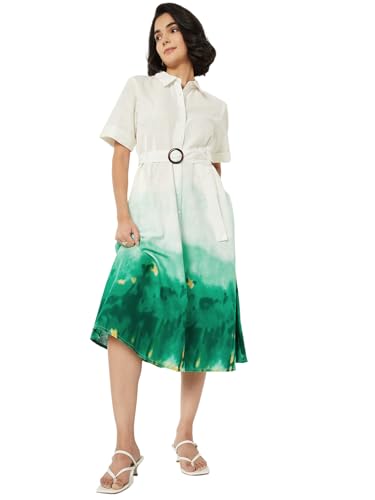 Max Women Printed Shirt Dress (White_M)