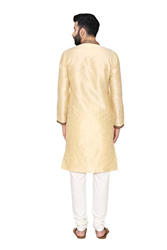 Manyavar Men's Art Silk Solid Regular Kurta and Churidar Set (S952714-304_Cream_L)