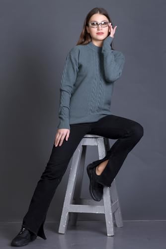 GODFREY Women Acrylic Blend Turtle Neck Sweaters Smoke Green, Large
