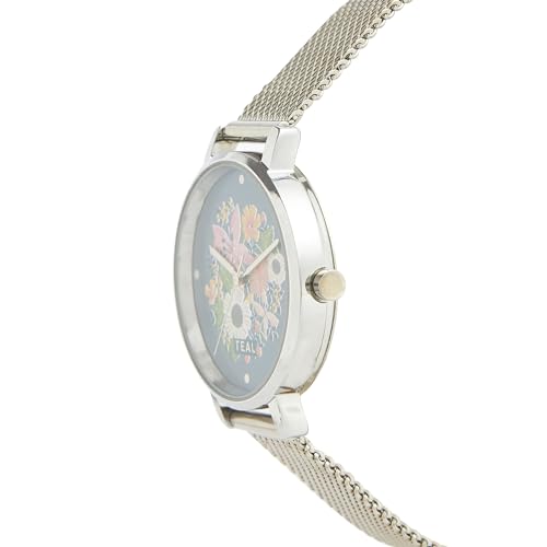 TEAL BY CHUMBAK Round Dial Analog Watch for Women|Wildflower Watch Collection| Stainless Steel Strap|Gifts for Women/Girls/Ladies |Stylish Fashion Watch for Casual/Work - Silver