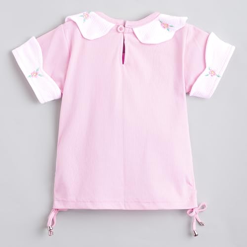 Hopscotch Girls Short Sleeves Pink 2-Pc Typographic Blouse & Denim Jeans (6-12 Months)