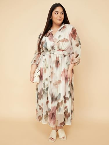 Max Women's Cotton Blend A-Line Below The Knee Dress (DTI3902P_Ivory