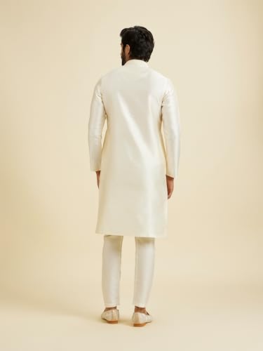 Manyavar Men's Art Silk Self-Textured Kurta Pyjama Set(Cream,XXL)