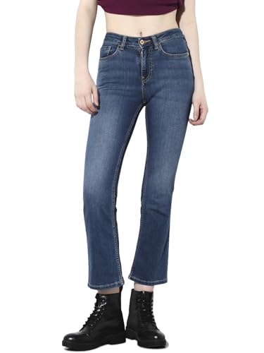 ONLY Women's Solid Flared High-Rise Blue Jeans