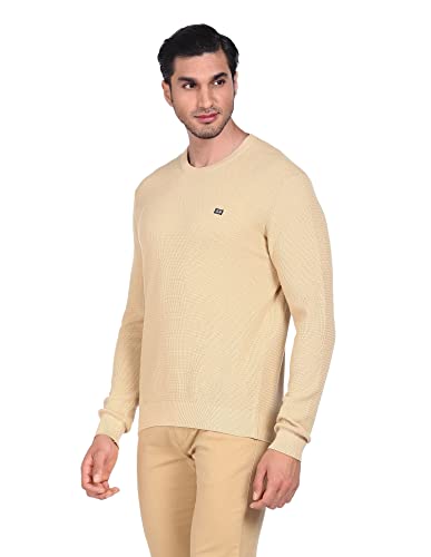 Arrow Men Beige Pure Cotton Patterned Knit Sweater
