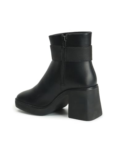 ELLE Women Block-Heel Ankle Boots with Chain Detail