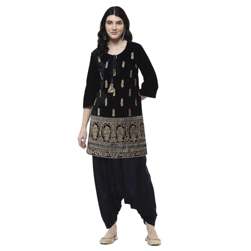 Biba Women Navy Blue Polyester Straight Kurta Pants Set_38