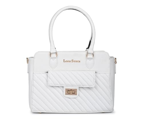 LOUIS STITCH White Stylish Handbag for Women | Multi Pocket Ladies Satchel Sling Handbag for Travel, Office, College