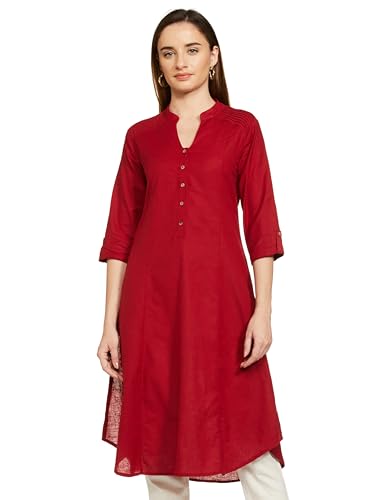 BIBA Women Cotton Solid Straight Kurta(DISTRIBU15381_Red_L)