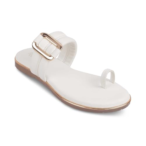 tresmode Perry Women's Flats Sandals White, 4 UK / 37 EU - Open Toe Ladies Dress Footwear Soft Comfortable