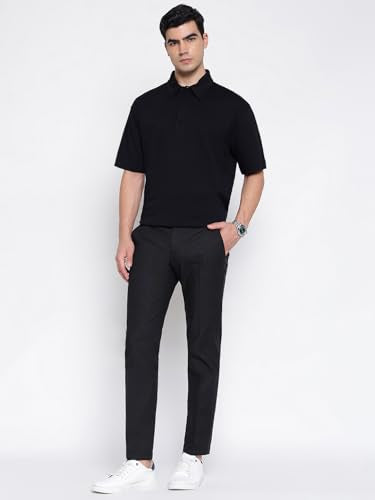 GUESS Myron Dressy Cotton Dobby Stretch Black Solid Mid Rise Regular Fit Chinos Trousers