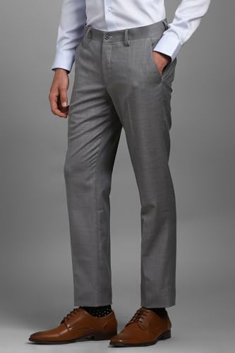 Louis Philippe Men Grey Textured Flat Front Formal God's & Kings Trousers