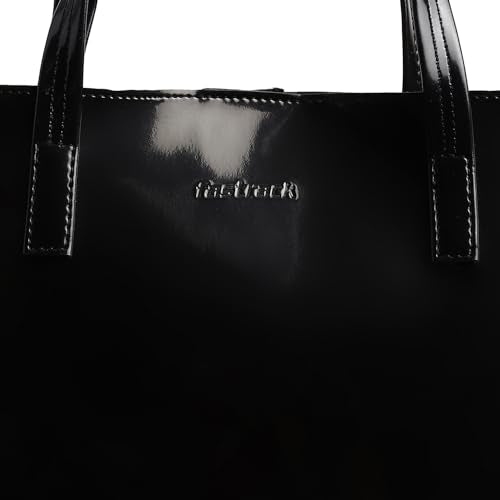 Fastrack Black Patent Party Tote Bag for Women, Girls and Ladies | Spacious Tote Bag with Button Closure