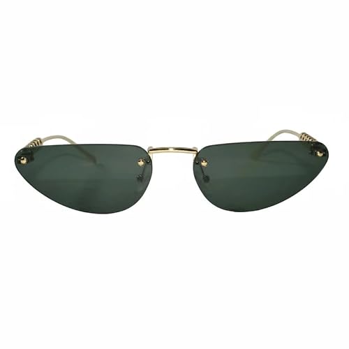 Luxury Rimless Cat Eye Sunglasses for Women | Stylish UV Protected Fashion Sunglasses | Lightweight Designer Shades for Driving, Travel, Beach & Outdoor Wear (Green-gold)