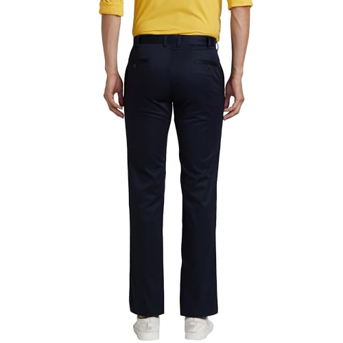 Park Avenue Men's Solid Pattern Super Slim Fit Pure Cotton Flat Front Chinos (Size: 34)-PMTA07327-B8 Dark Blue