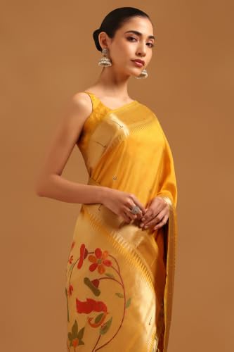 Soch Womens Yellow Tussar Brocade Zari Woven Zari Border Saree